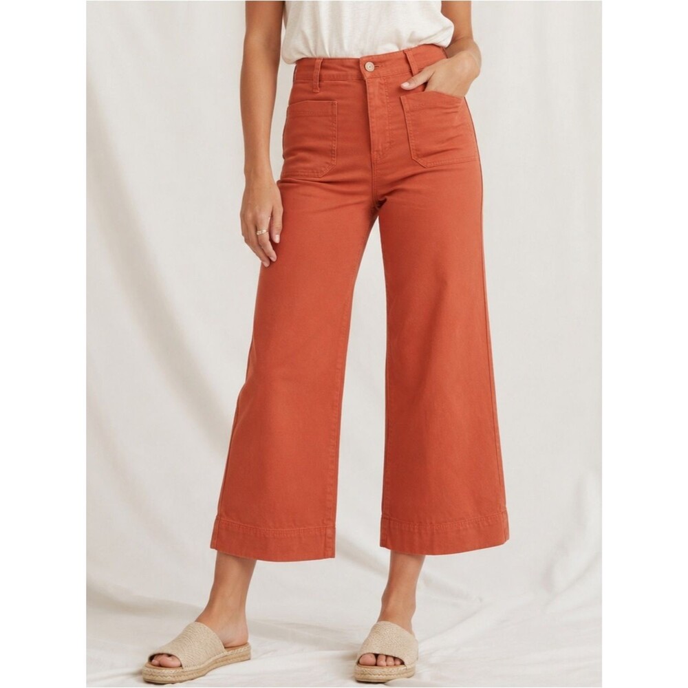 Marine Layer Bridget Pant Sz 0 Baked Apple Clay Orange Cropped Wide Leg Utility